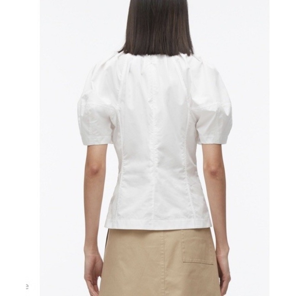 3.1 Phillip Lim Bloom Pleated Short Sleeve Scoop‎ Neck White Blouse Sz 4 - Picture 3 of 16
